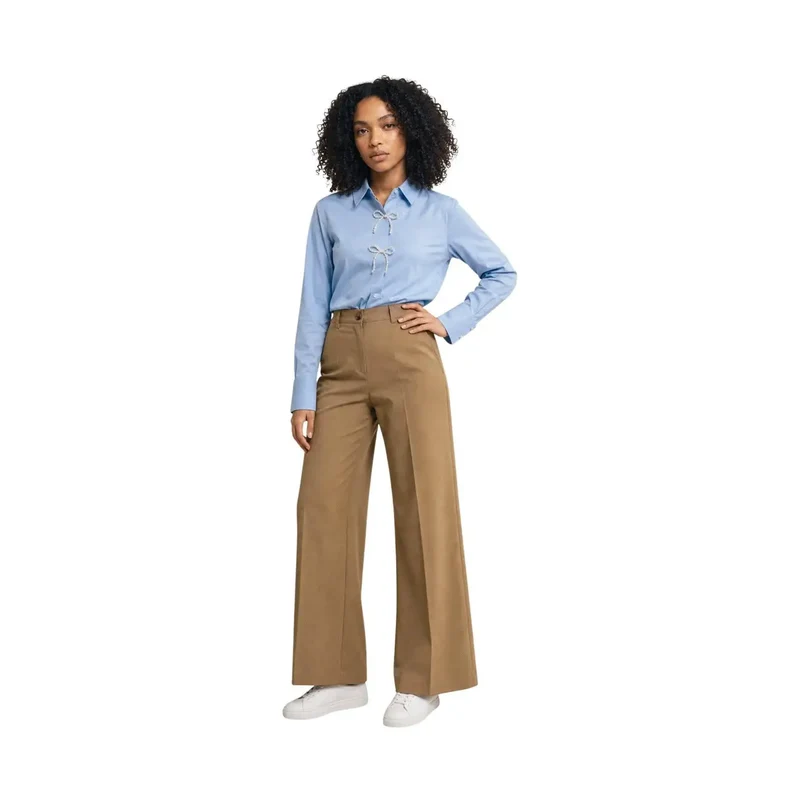 Only Damen Hellblaues Baumwoll-Poloshirt mit langen Ärmeln, mit Perlendetails