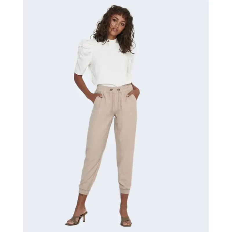 Only Damen: beiger Viskose-Hose mit Spitze für den Frühling und den Sommer
