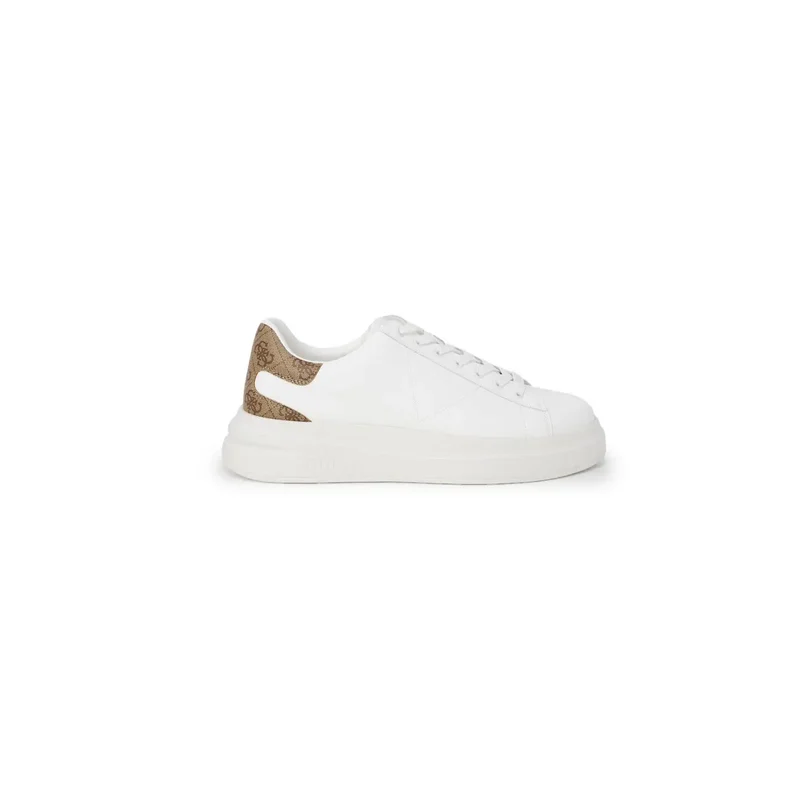 Weiße Leder Sneaker mit gemustertem Absatz und goldenen Akzenten