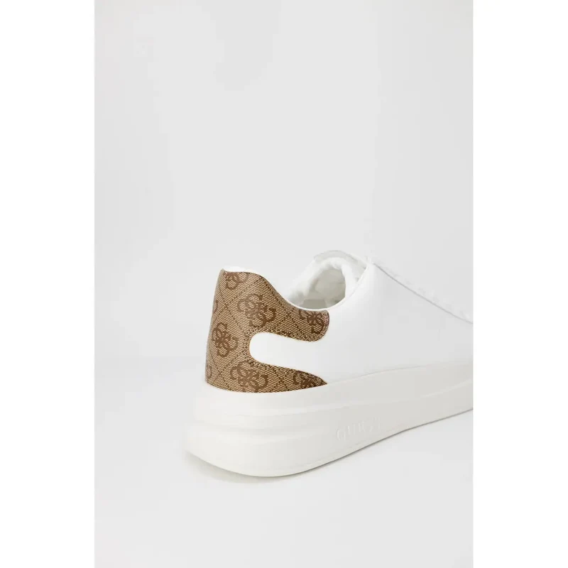 Weiße Leder Sneaker mit gemustertem Absatz und goldenen Akzenten