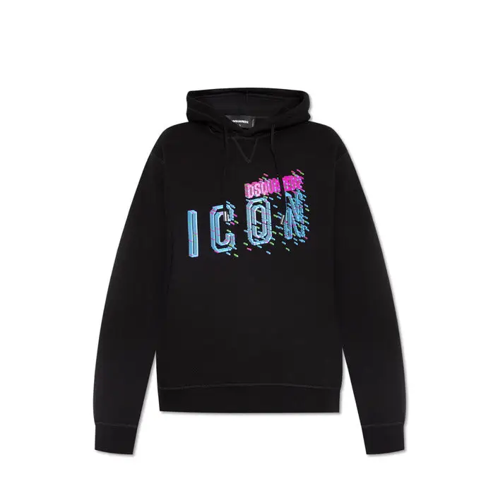Schwarzes Sweatshirt mit Kapuze und bunter ICON Grafik