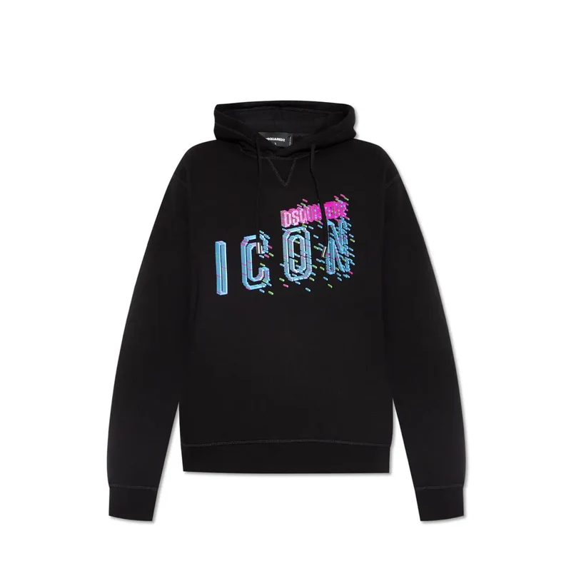 Schwarzes Sweatshirt mit Kapuze und bunter ICON Grafik