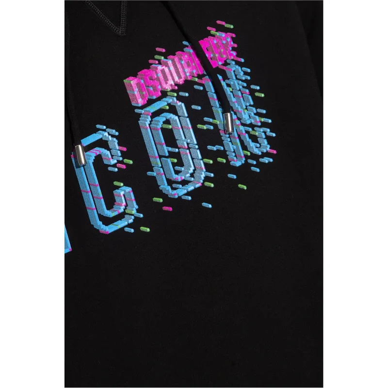 Schwarzes Sweatshirt mit Kapuze und bunter ICON Grafik