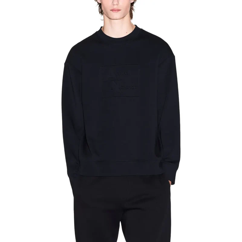 Armani Exchange Herren-Sweatshirt aus schwarzer Baumwolle mit Print, Rundhalsausschnitt