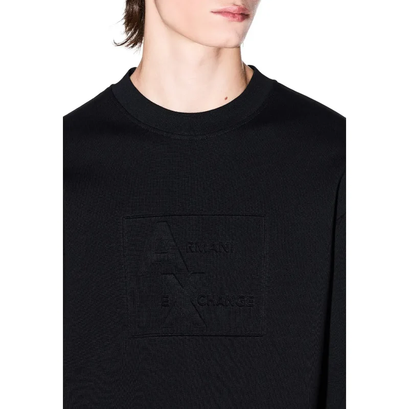 Armani Exchange Herren-Sweatshirt aus schwarzer Baumwolle mit Print, Rundhalsausschnitt