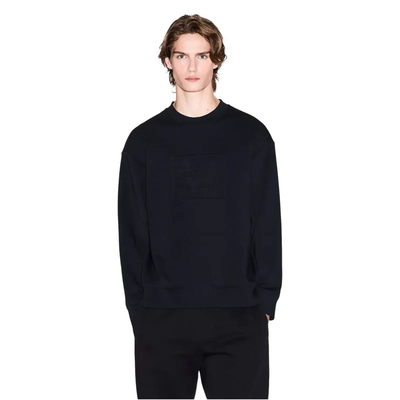 Armani Exchange Herren-Sweatshirt aus schwarzer Baumwolle mit Print, Rundhalsausschnitt
