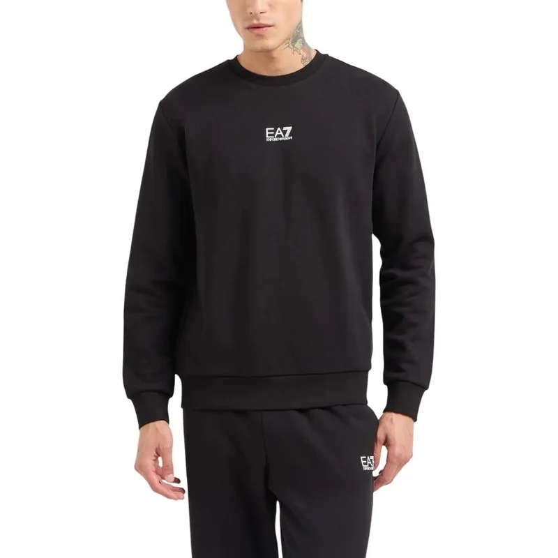 EA7 Herren schwarzer Baumwoll-Sweater mit Rundhalsausschnitt 8NPM34 PJVTZ