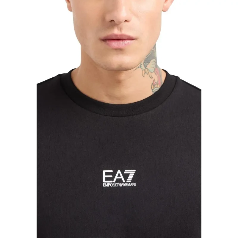 EA7 Herren schwarzer Baumwoll-Sweater mit Rundhalsausschnitt 8NPM34 PJVTZ