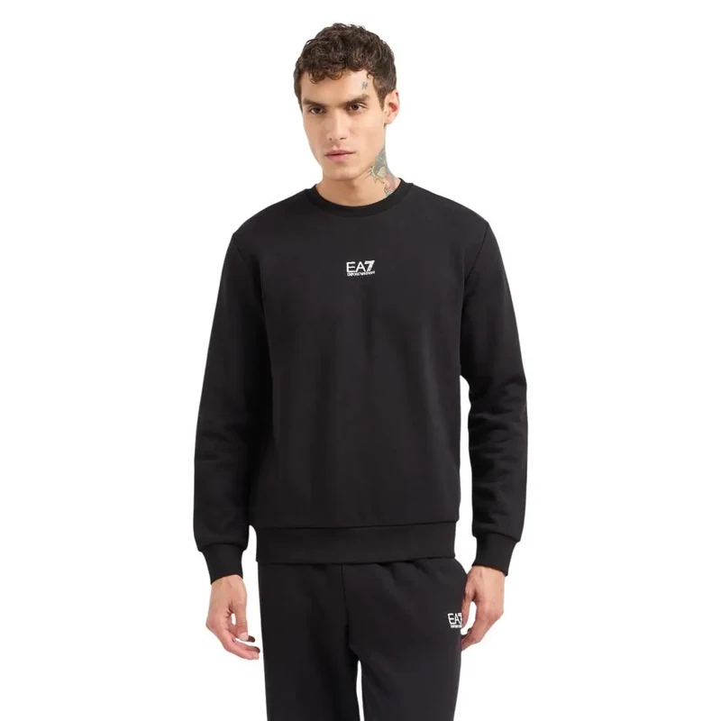 EA7 Herren schwarzer Baumwoll-Sweater mit Rundhalsausschnitt 8NPM34 PJVTZ