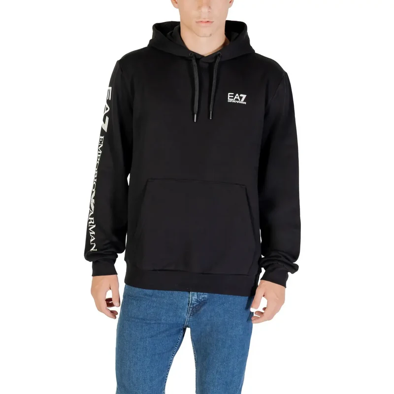 EA7 Herren-Hoodie in Schwarz, Sweatshirt aus Baumwollmischgewebe, 7M000570