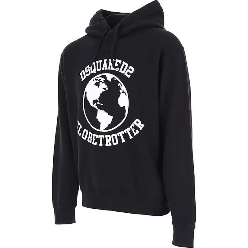 Herren-Sweatshirt mit Kapuze aus schwarzem Baumwollstoff mit Druck von Dsquared