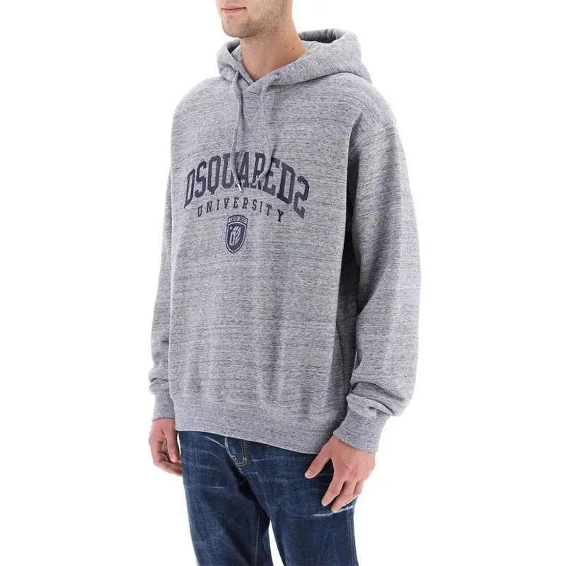 Dsquared Herren grauer Kapuzen-Baumwoll-Sweatshirt mit Rundhalsausschnitt
