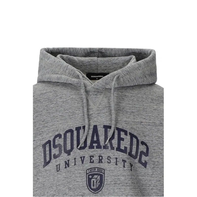 Dsquared Herren grauer Kapuzen-Baumwoll-Sweatshirt mit Rundhalsausschnitt