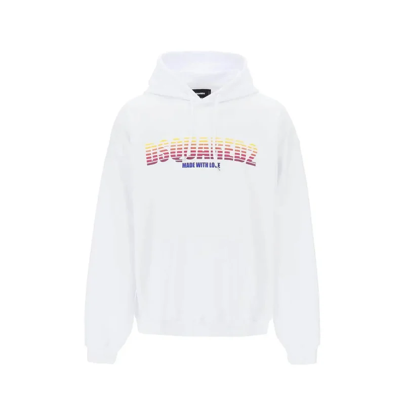 Dsquared2 Herren-Sweatshirt aus weißer Baumwolle mit Kapuze und Druck