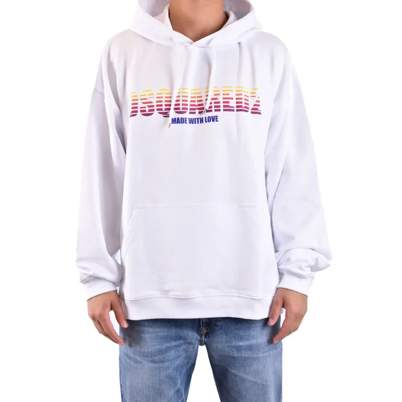 Dsquared2 Herren-Sweatshirt aus weißer Baumwolle mit Kapuze und Druck