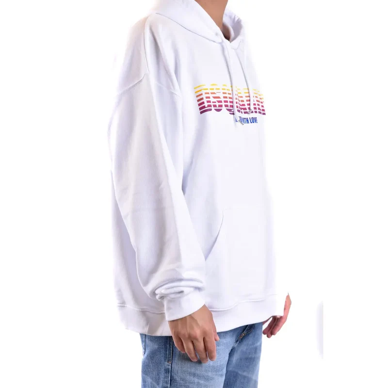 Dsquared2 Herren-Sweatshirt aus weißer Baumwolle mit Kapuze und Druck