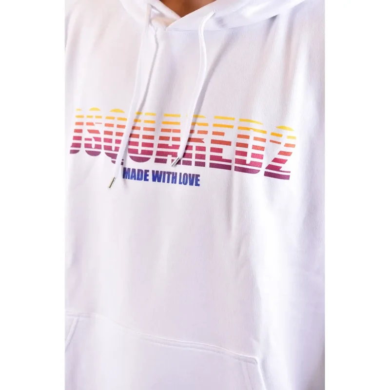 Dsquared2 Herren-Sweatshirt aus weißer Baumwolle mit Kapuze und Druck