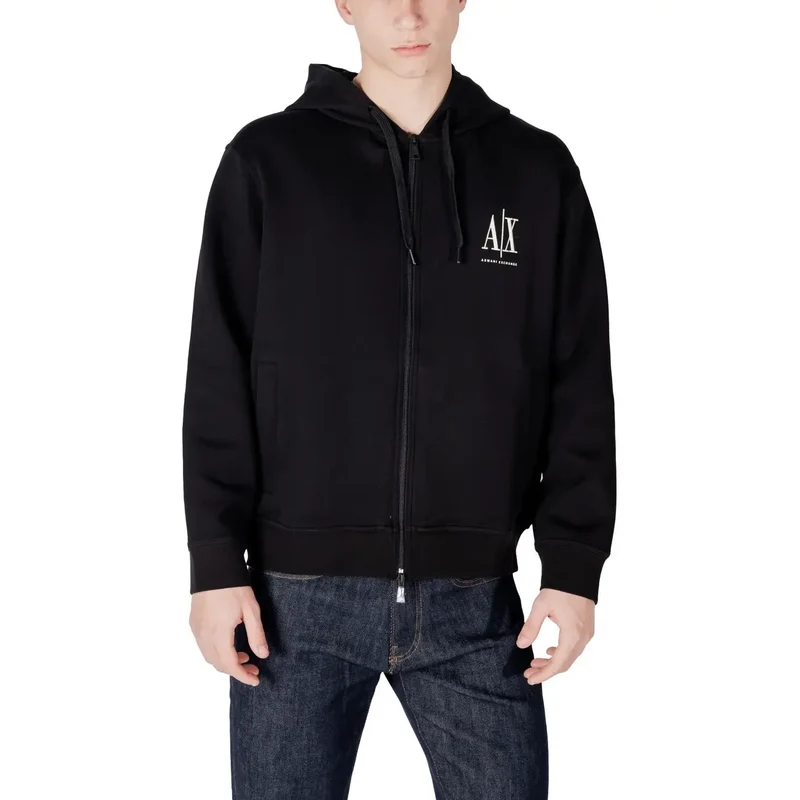 Herren Sweatshirt aus Baumwolle mit Reißverschluss und Kapuze in Schwarz