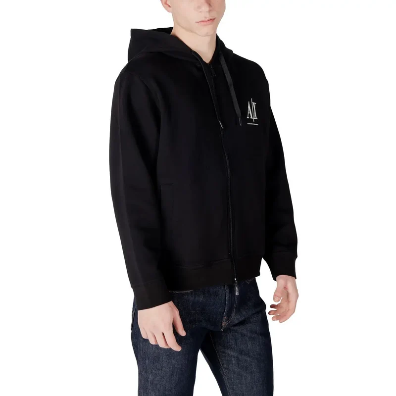 Herren Sweatshirt aus Baumwolle mit Reißverschluss und Kapuze in Schwarz