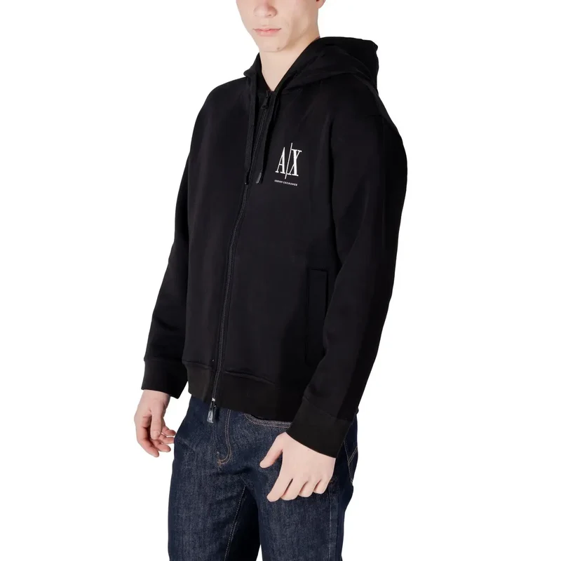 Herren Sweatshirt aus Baumwolle mit Reißverschluss und Kapuze in Schwarz
