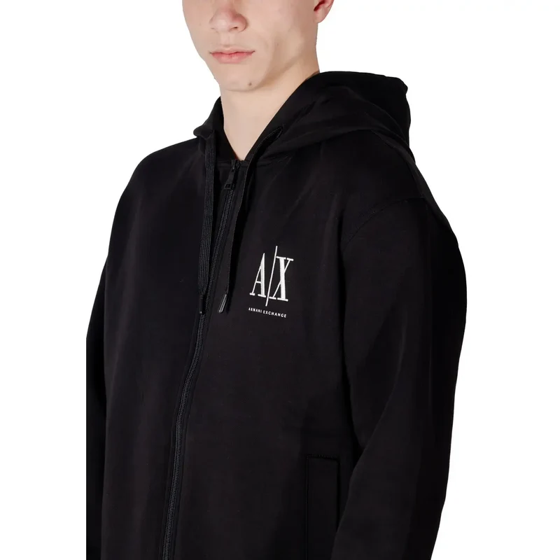 Herren Sweatshirt aus Baumwolle mit Reißverschluss und Kapuze in Schwarz