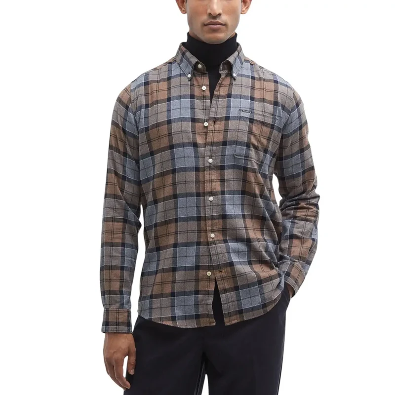 Barbour Herren Portdown Maßgeschneiderte Hemd Beige Karo Baumwolle