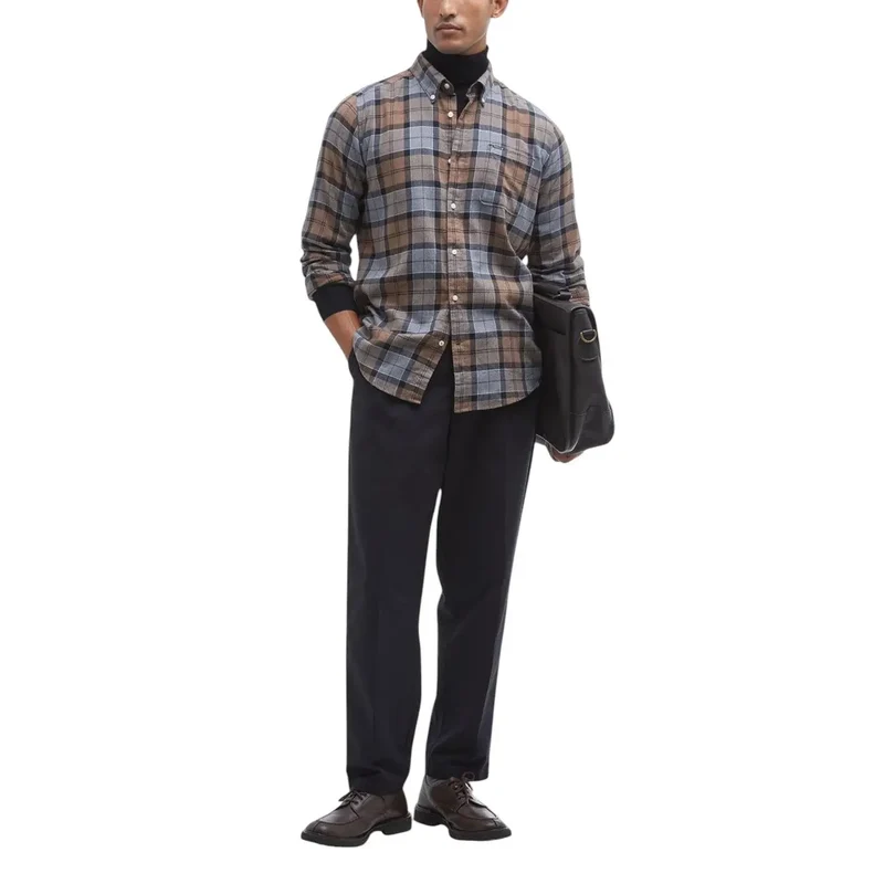 Barbour Herren Portdown Maßgeschneiderte Hemd Beige Karo Baumwolle
