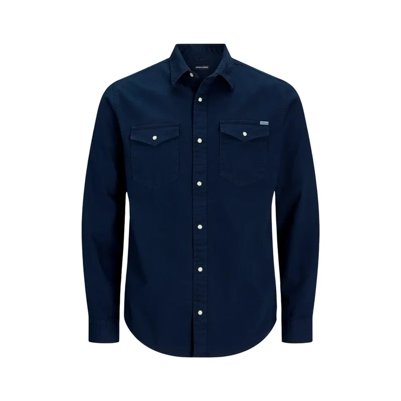 Jack Jones Herrenhemd Blau Baumwolle Langarm Klassisch JJESHERIDAN