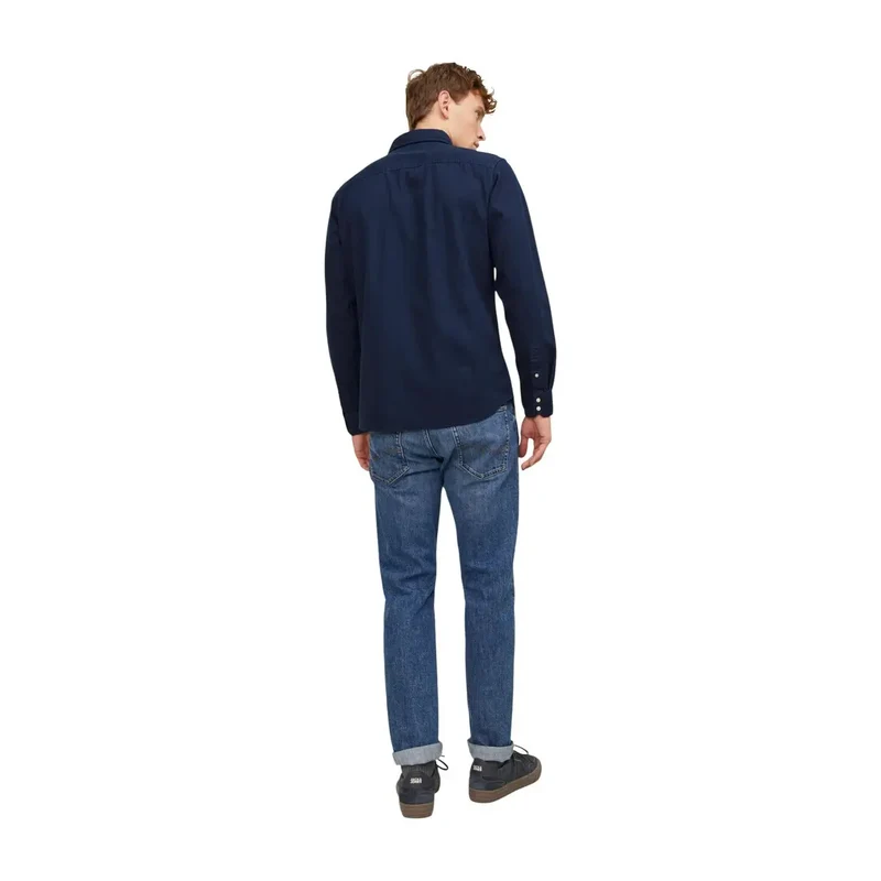 Jack Jones Herrenhemd Blau Baumwolle Langarm Klassisch JJESHERIDAN