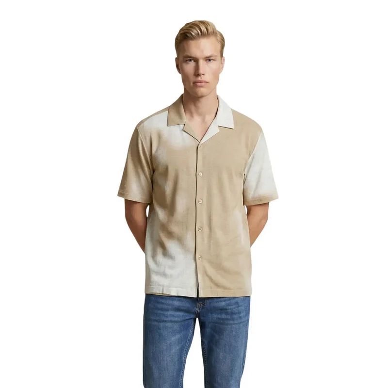 Only & Sons Herrenhemd Beige Leinen Viskose Kurzarm S