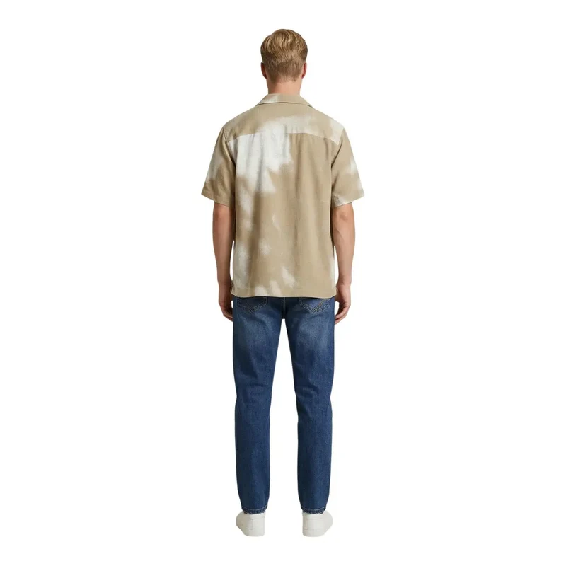 Only & Sons Herrenhemd Beige Leinen Viskose Kurzarm S