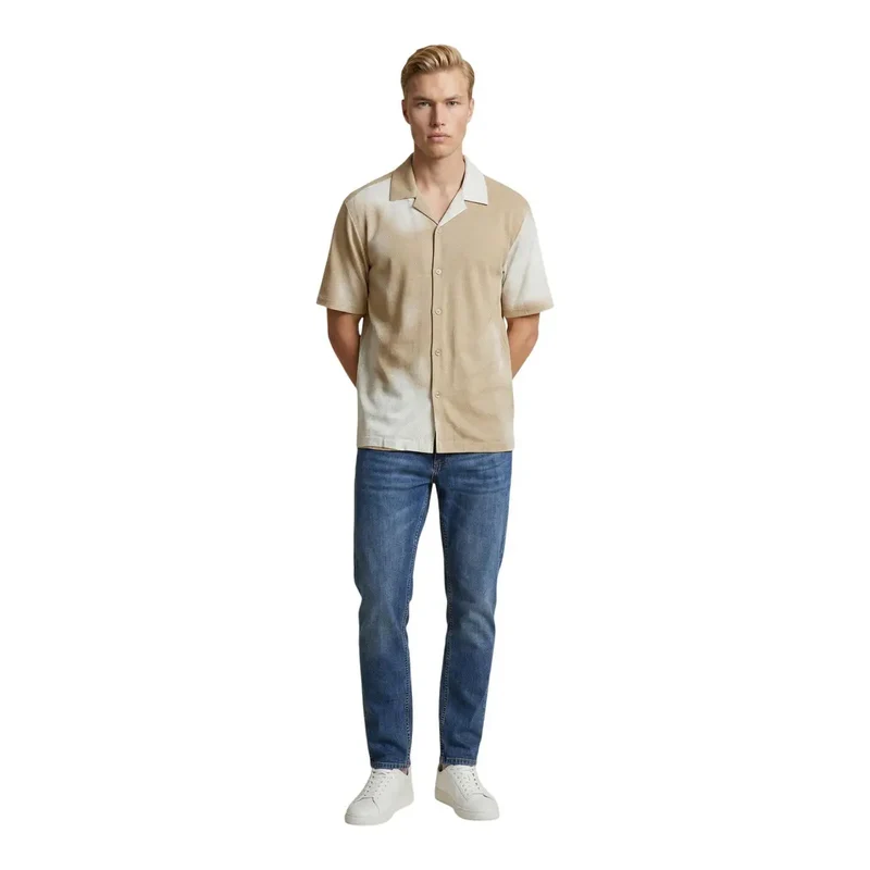 Only & Sons Herrenhemd Beige Leinen Viskose Kurzarm S