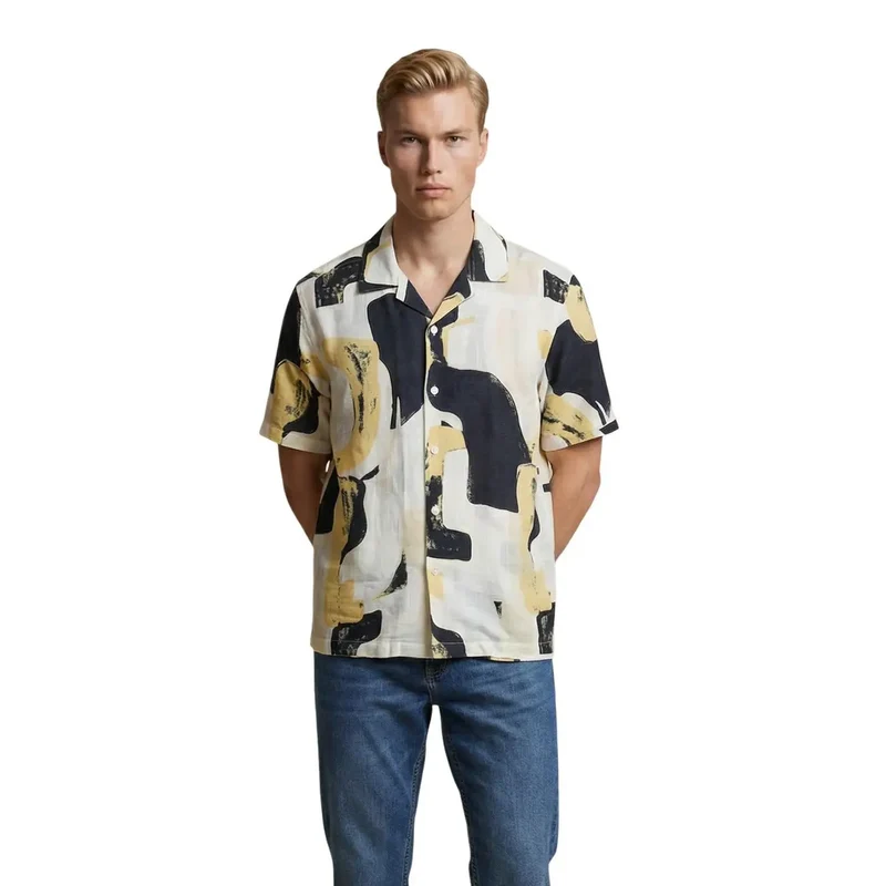 Only & Sons Herrenhemd Beige Leinen Viskose Kurzarm S