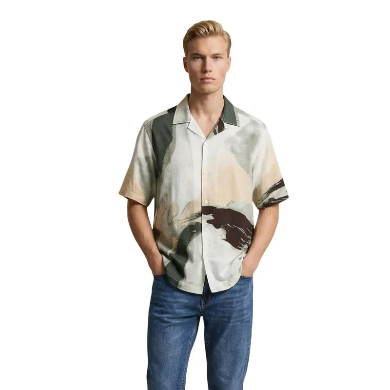 Only & Sons Herrenhemd Beige Leinen Viskose Kurzarm S
