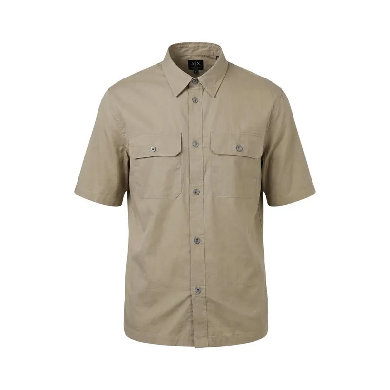 Armani Exchange Herrenhemd Beige Baumwolle Kurzarm mit Tasche