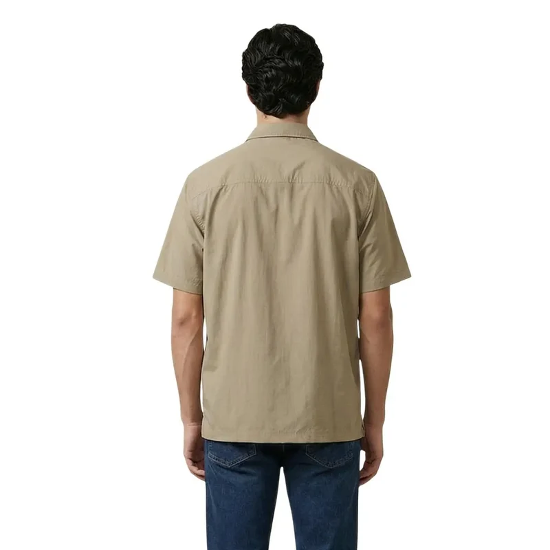 Armani Exchange Herrenhemd Beige Baumwolle Kurzarm mit Tasche