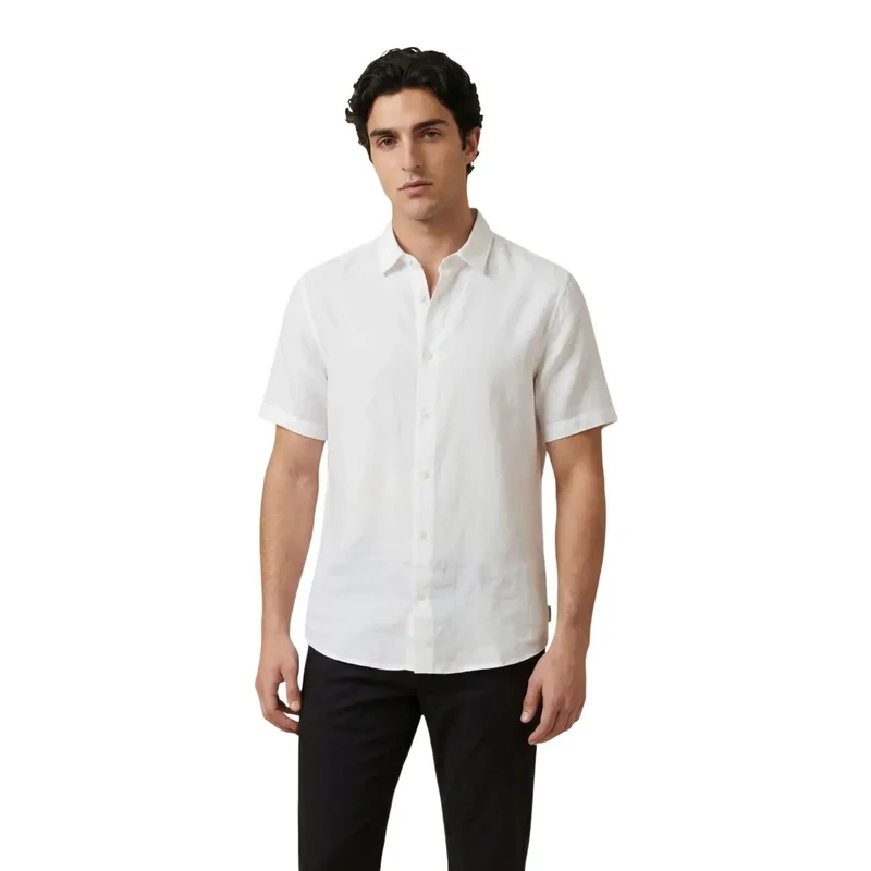 Armani Exchange Herrenhemd Weiß Kurzarm Leinen XM001223