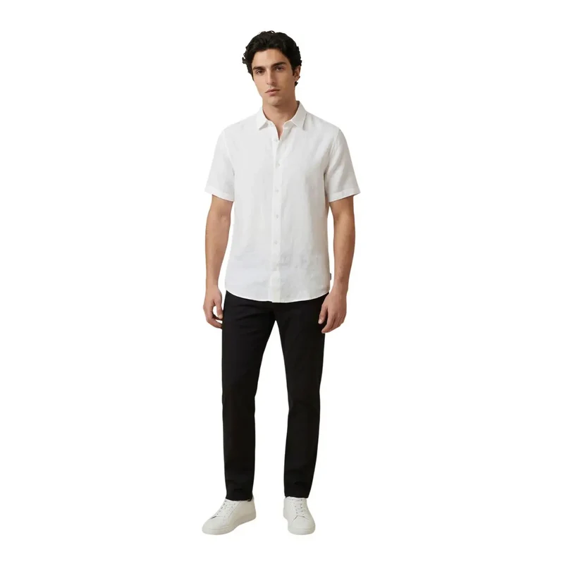 Armani Exchange Herrenhemd Weiß Kurzarm Leinen XM001223