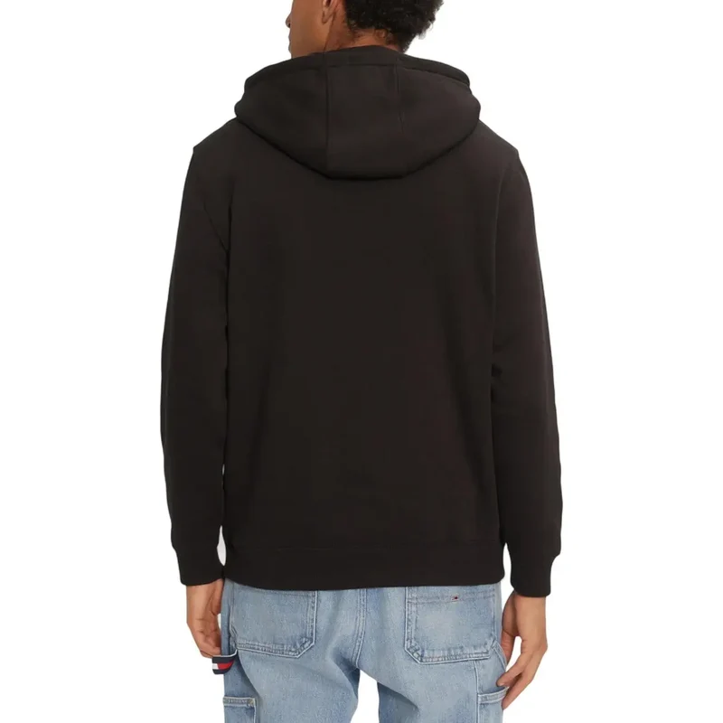 Schwarzes Langes Kapuzensweatshirt Tommy Hilfiger Jeans Herren Herbst Winter Sweatshirt mit Fronttaschen