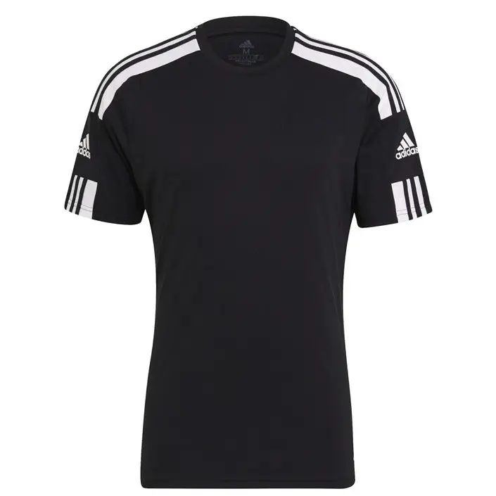 Schwarzes Adidas T Shirt mit weißen Streifen