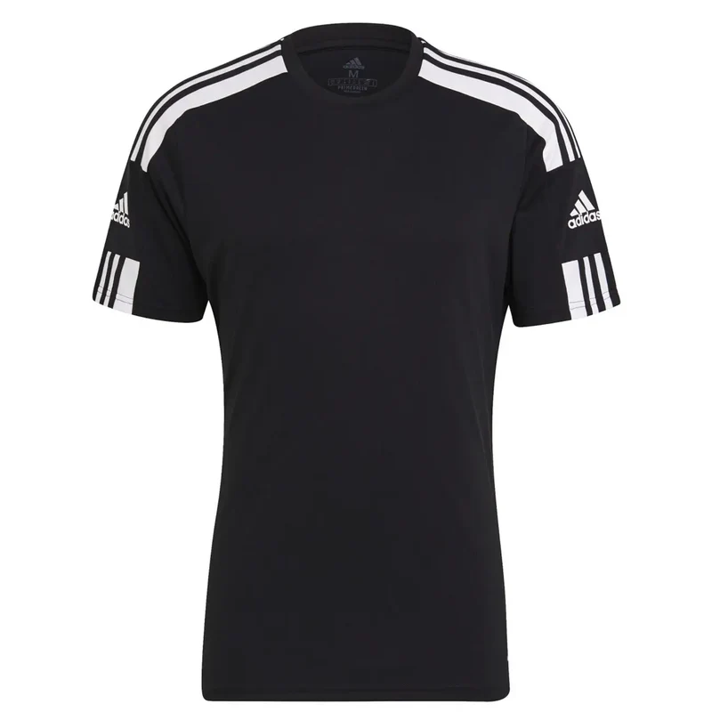 Schwarzes Adidas T Shirt mit weißen Streifen