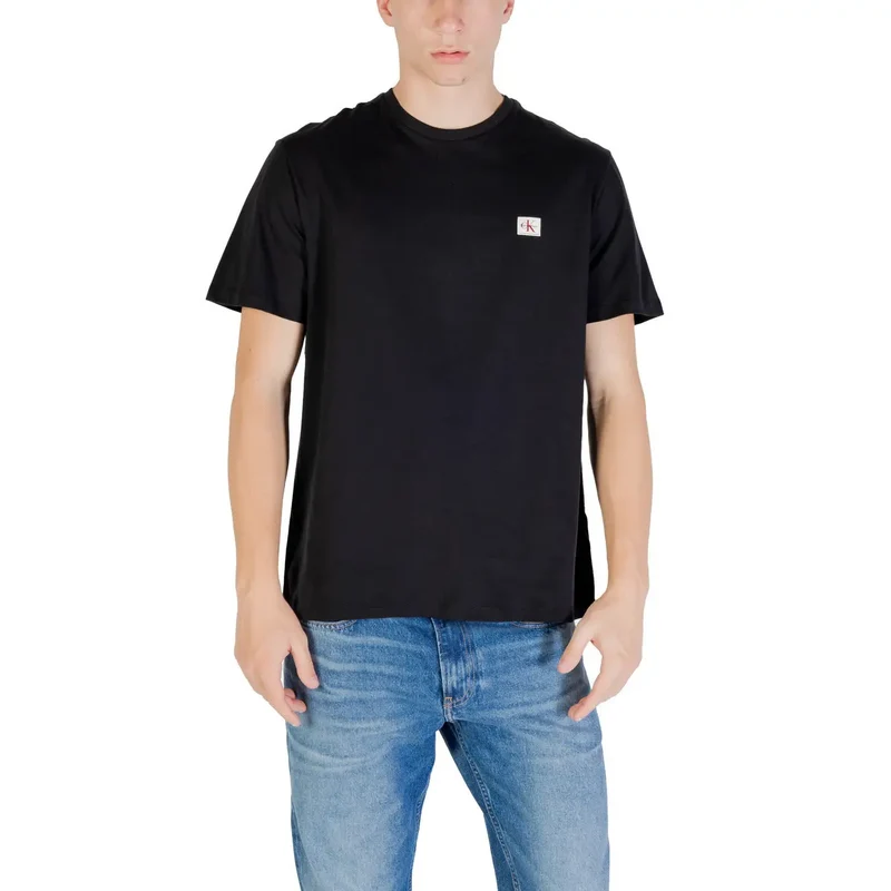 Schwarzes T-Shirt mit kurzen Ärmeln und Rundhalsausschnitt