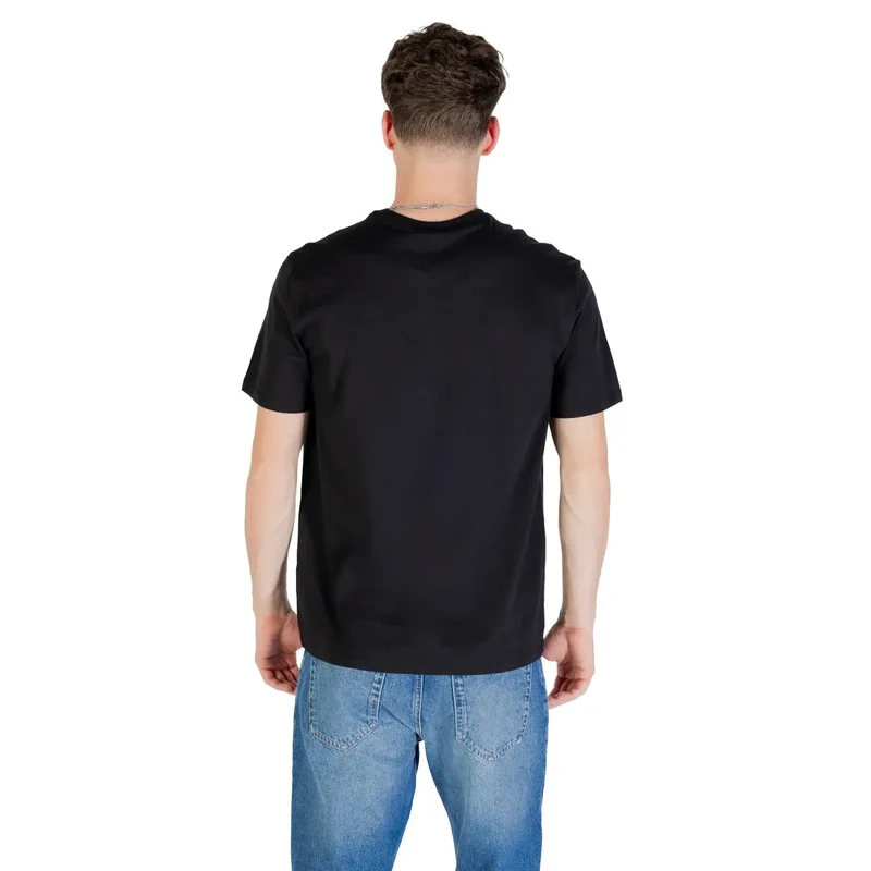 Schwarzes T-Shirt mit kurzen Ärmeln und Rundhalsausschnitt
