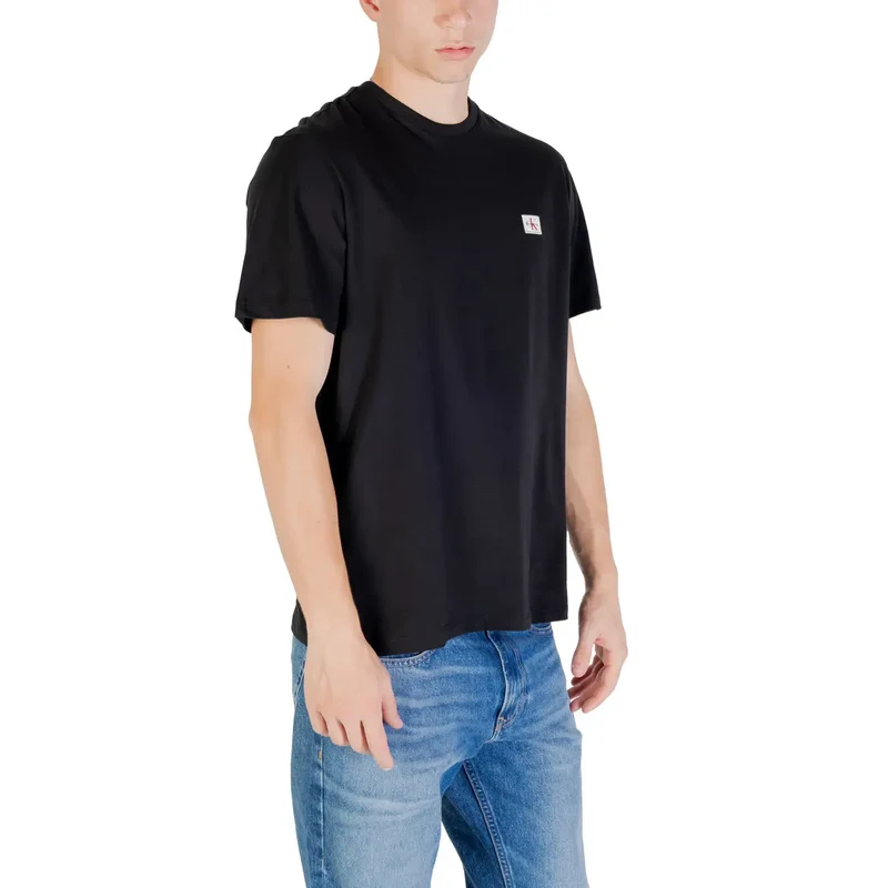 Schwarzes T-Shirt mit kurzen Ärmeln und Rundhalsausschnitt