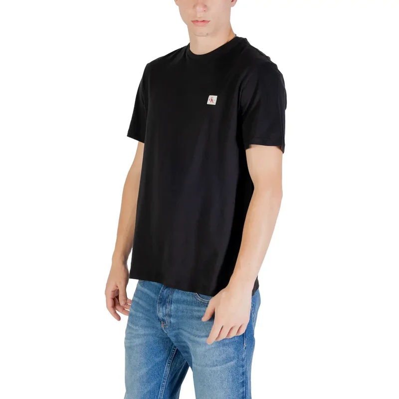 Schwarzes T-Shirt mit kurzen Ärmeln und Rundhalsausschnitt