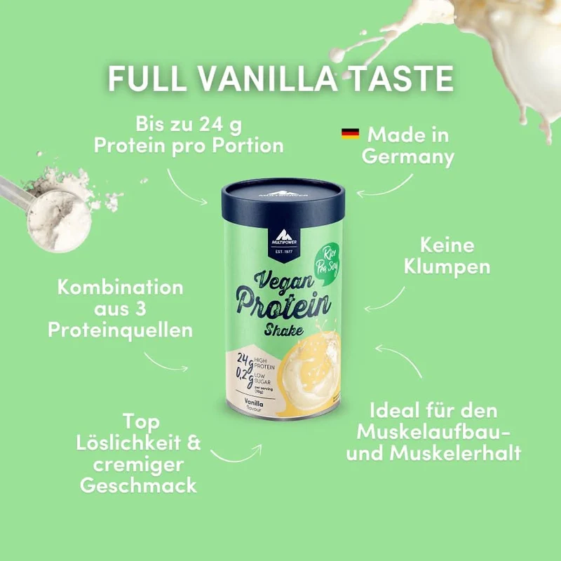 Vegan Vanille Protein Shake (420g) Proteinpulver | 100% Vegan (Artikel mit verkürzter Haltbarkeit)