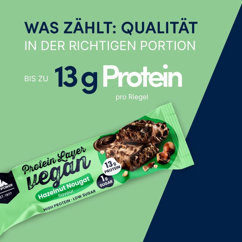 Vegan Protein Layer Haselnuss Nougat 55g | 13g pflanzliches Eiweiß pro Riegel