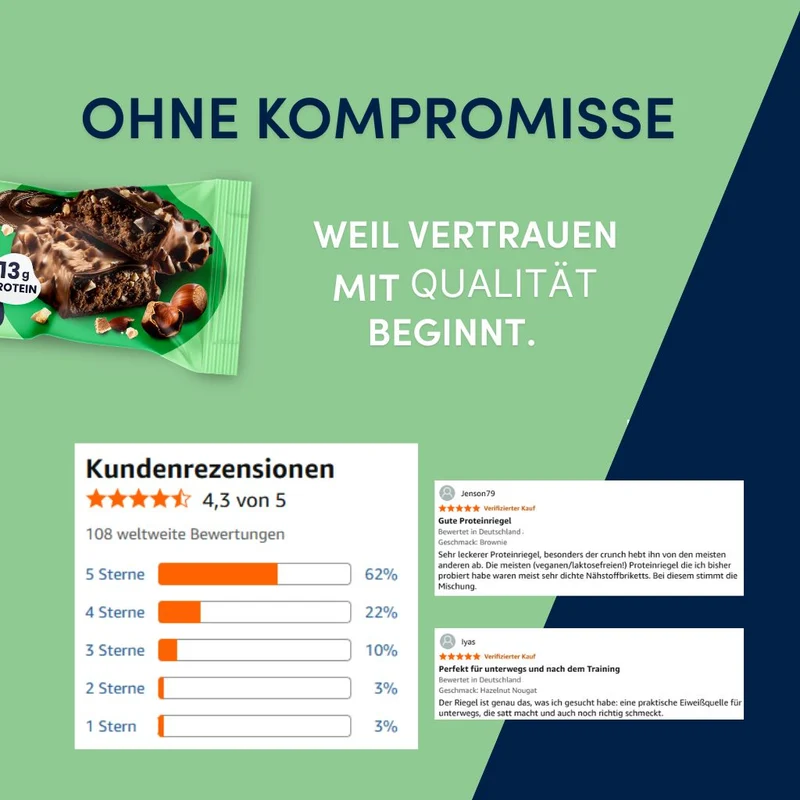 Vegan Protein Layer Haselnuss Nougat 55g | 13g pflanzliches Eiweiß pro Riegel
