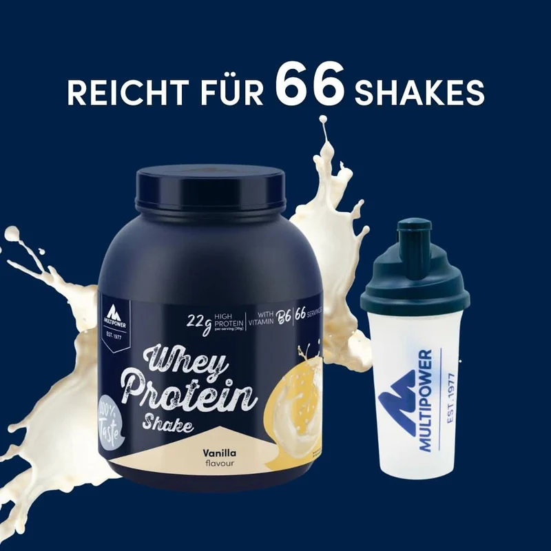 2kg Whey Proteinpulver | Vanille 22g Eiweiß | 66 Portionen (á 30g) Vanille Proteinpulver