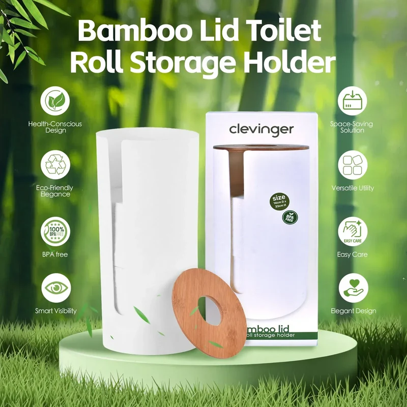 Bamboo Lid Toilet Roll Storage Holder